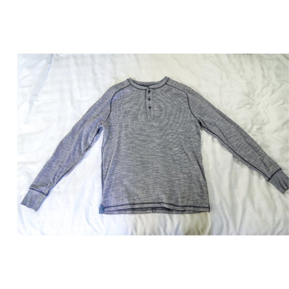 JACK SPADE Men’s Sm/P Long-Sleeve Henley Shirt, Blue & White Stiped